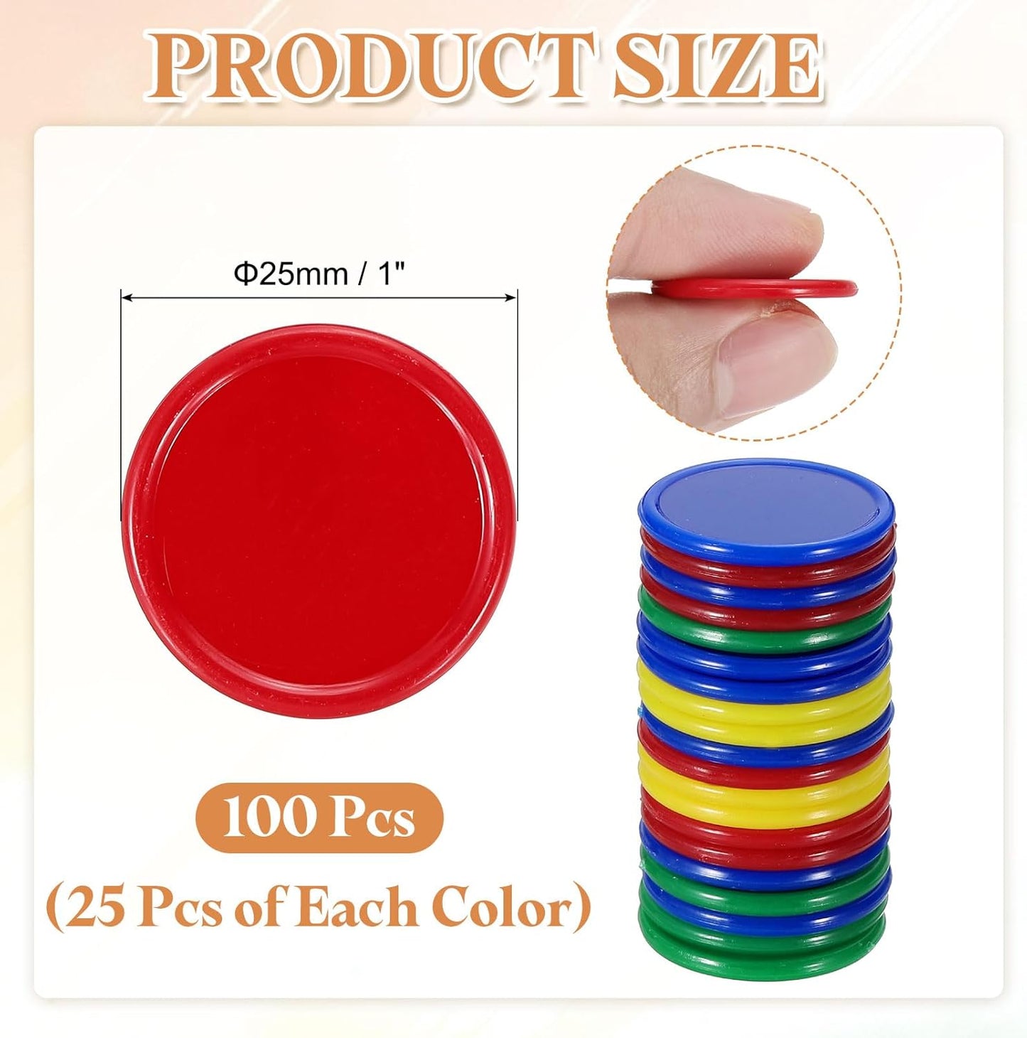 uxcell 100Pcs 0.8 Inch Plastic Poker Chips, Mini Bingo Chips Learning Counters Counting Counters Disks Markers Opaque Game Tokens for Game Play Math Counting, Yellow