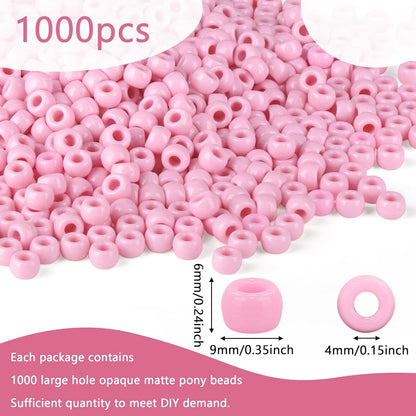 Red Pony Beads 1000Pcs 9mm Pony Beads Bulk Red Perler Beads for Friendship Bracelets Kandi Beads Hair Beads for Braids Beads for Crafts