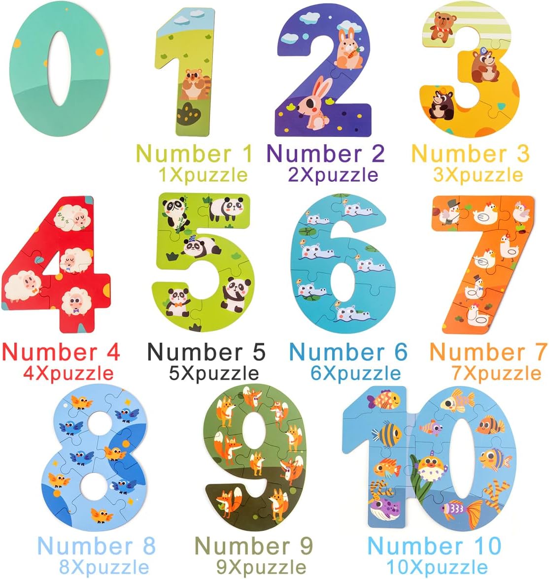Wooden Floor Puzzles for Kids,Montessori Preschool Educational Learning Number Puzzle & Animal Puzzle Matching Games Easter Basket Stuffers Gifts for Boys Girls Ages 3+