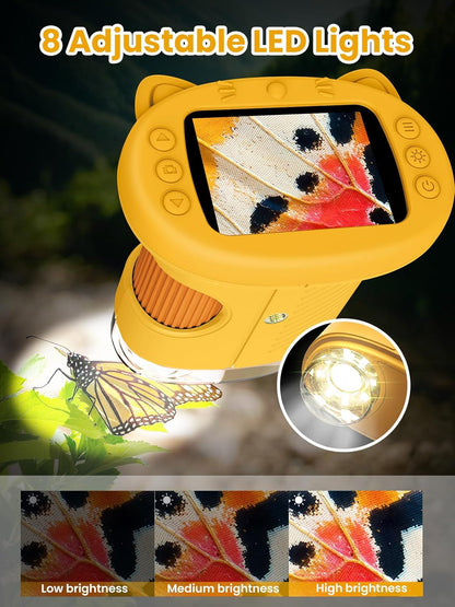 Microscope for Kids, 2.4 Inch Digital Microscope with 1000X Magnification, Handheld Camera Mini Pocket Magnifying Glass, Educational Birthday Gifts Toys for Ages 3+, Blue