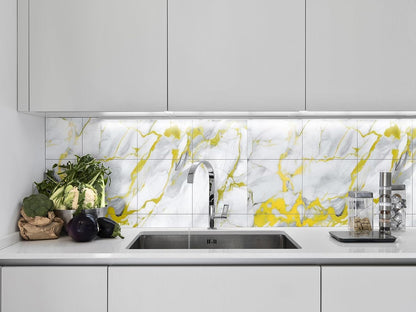 20-Pack Peel and Stick Gilded White Marble Tiles (11.8" x 11.8") – 19.4 Sq. Ft. Waterproof PVC Shower & Backsplash Tiles for Bathroom, Kitchen, and Living Room – Self-Adhesive, Easy Installation