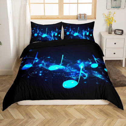 Drum Kit Comforter Cover Abstract Musical Instruments Bedding Set for Kids Boys Teens,Pop Music Duvet Cover Modern Rock Quilt Cover, Teal Laser Light Bedroom Decor Twin Size Blue Green Black