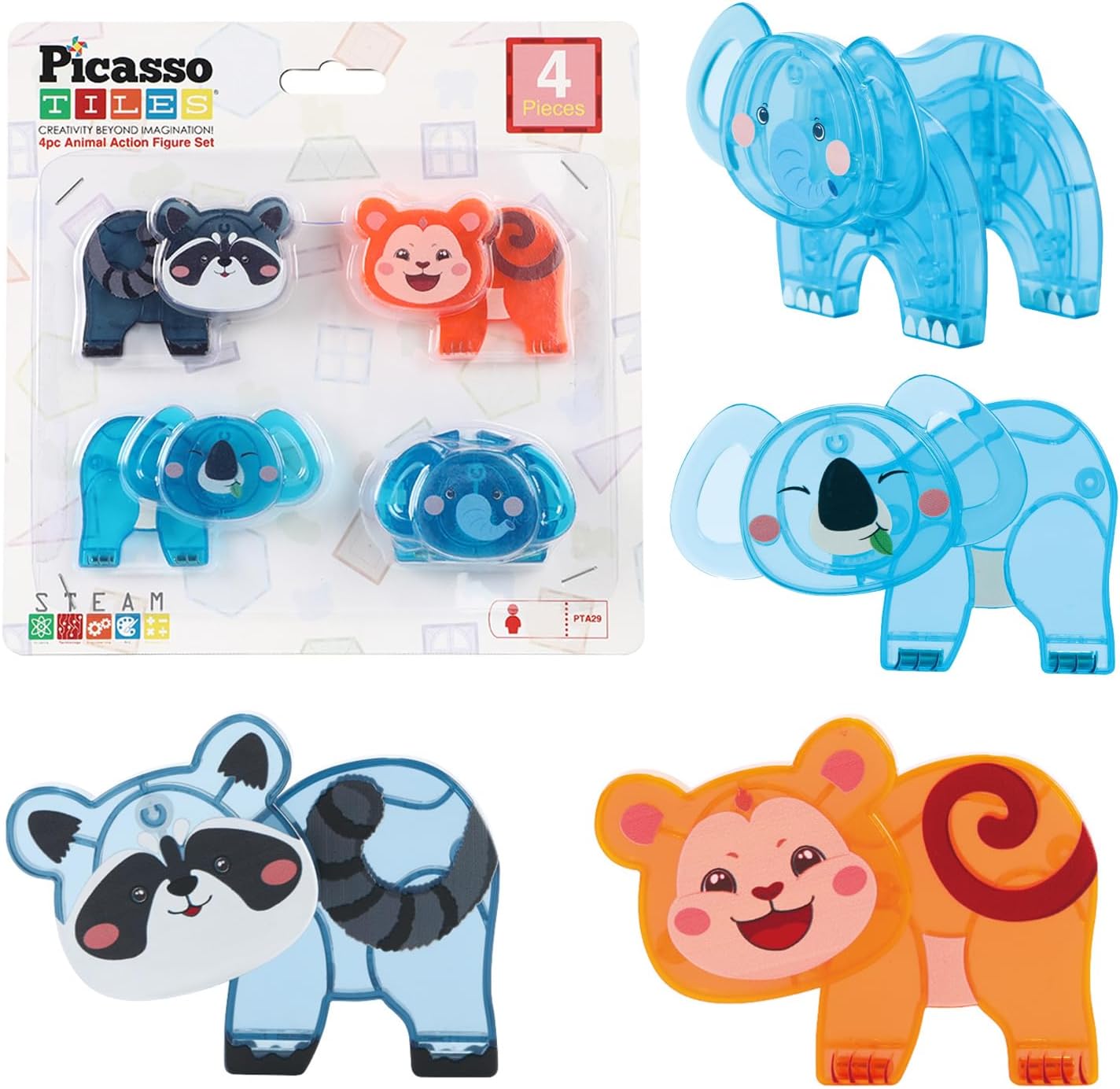 PicassoTiles Magnetic Tile Building Blocks Add On 8 Magnetized Action Figures Construction Vehicles & Zoo Animal Theme Compatible with Magnet Tiles Sets STEM Learning Toy for Boys & Girls Age 3+ PTA21