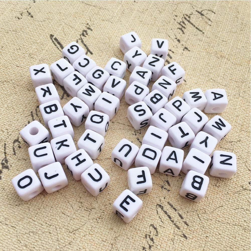 DAHI 400PCS Cube Letter Beads 8mm Alphabet Bead Colorful A-Z Acrylic Letter Beads for Jewelry Making (Color White 8x8mm)
