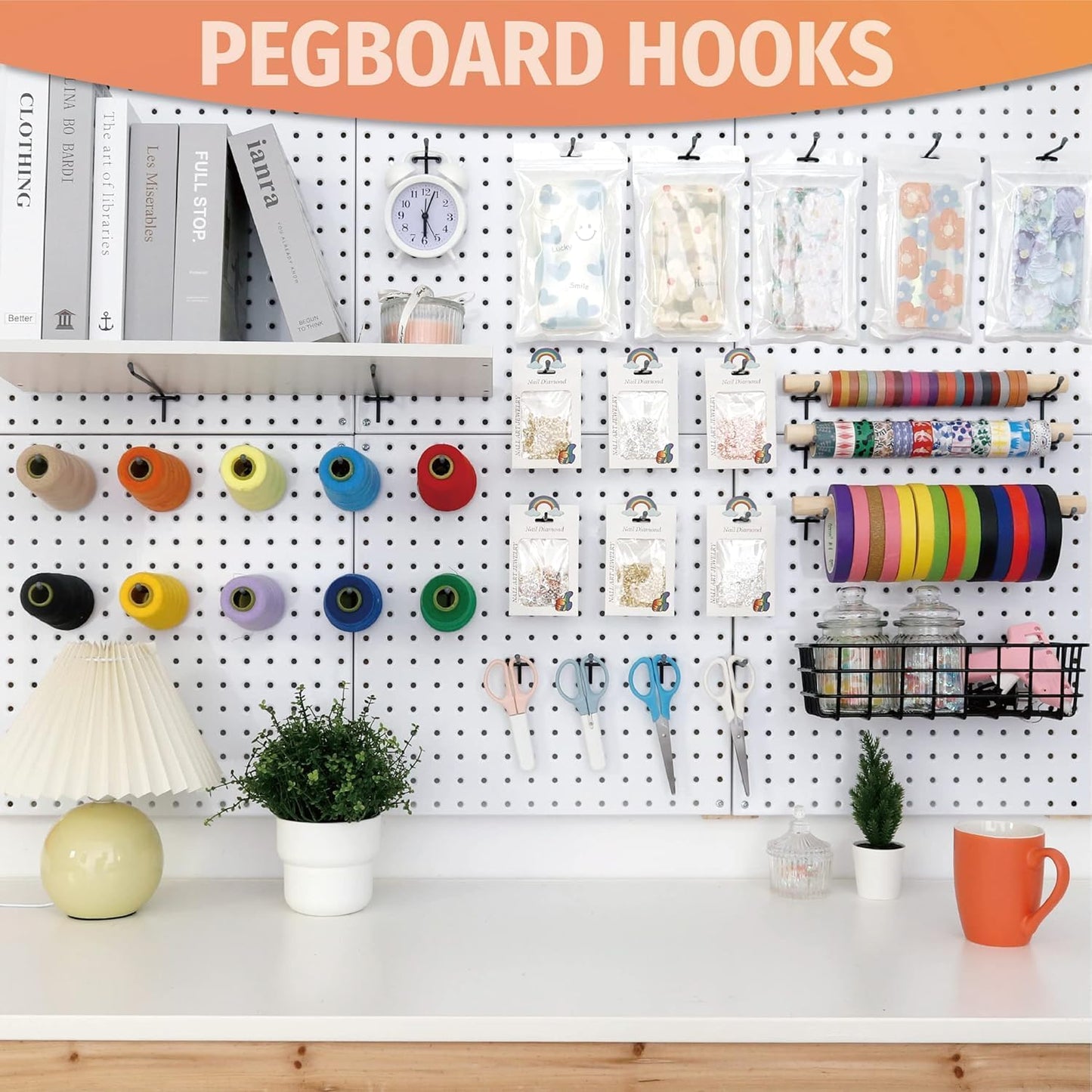 HUHOLE 50-Pack Pink Pegboard Hooks 2 Inch, Decorative Metal Peg Board Hangers with Rubber Safety Tips, Fits 1/8" & 1/4" Boards, Heavy Duty Organizer for Craft Room, Nursery, Garage & Retail Display
