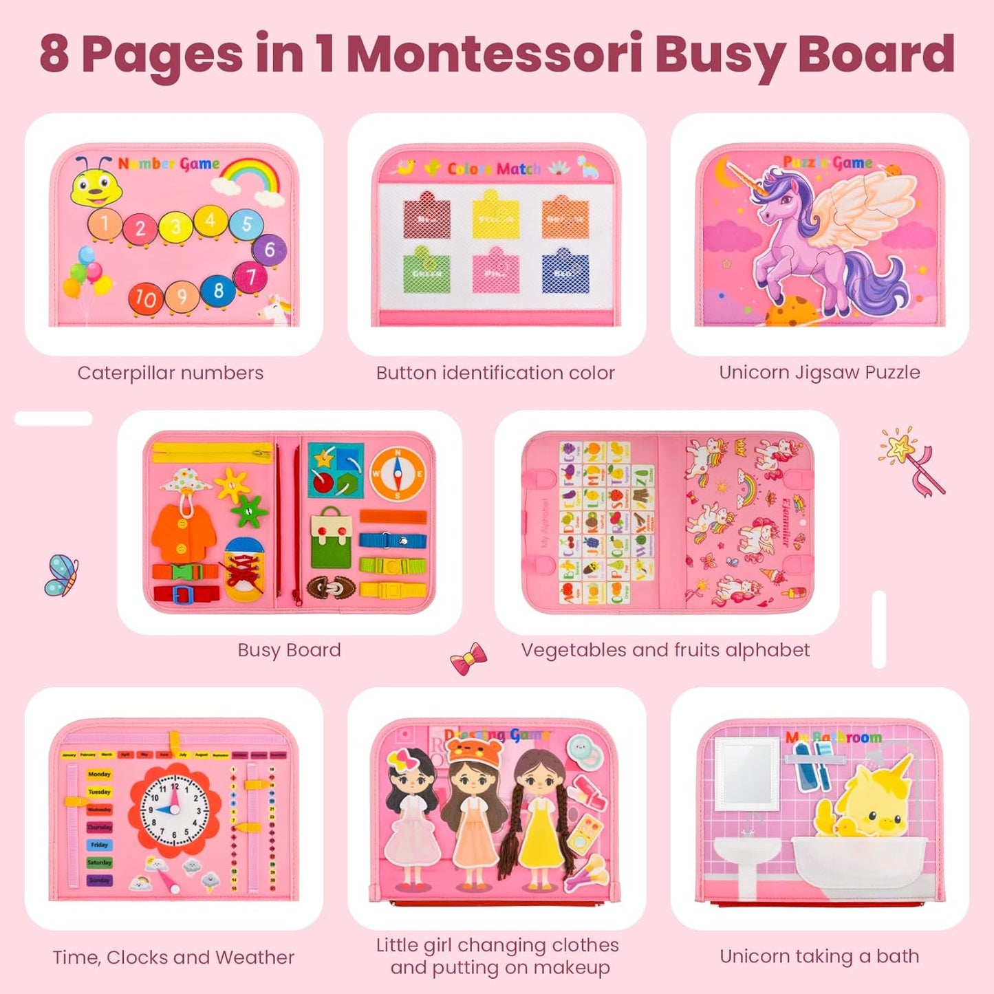 Busy Book for Toddlers 1-3, Montessori Toys Busy Board for 1 2 3 4 Year Old Boy Girl Birthday Gift Educational Learning Quiet Activity Book Airplane Car Travel Toys for Tollders Kids 1-3