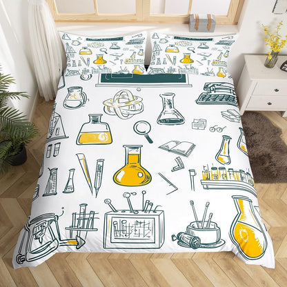 Erosebridal Science Theme Bedding Set Queen Size for Boys Girls Chemistry Periodic Table Print Duvet Cover Chemical Subject Theme Comforter Cover Teens Kids Math Science Atyle Bedspread Cover 3 Pcs