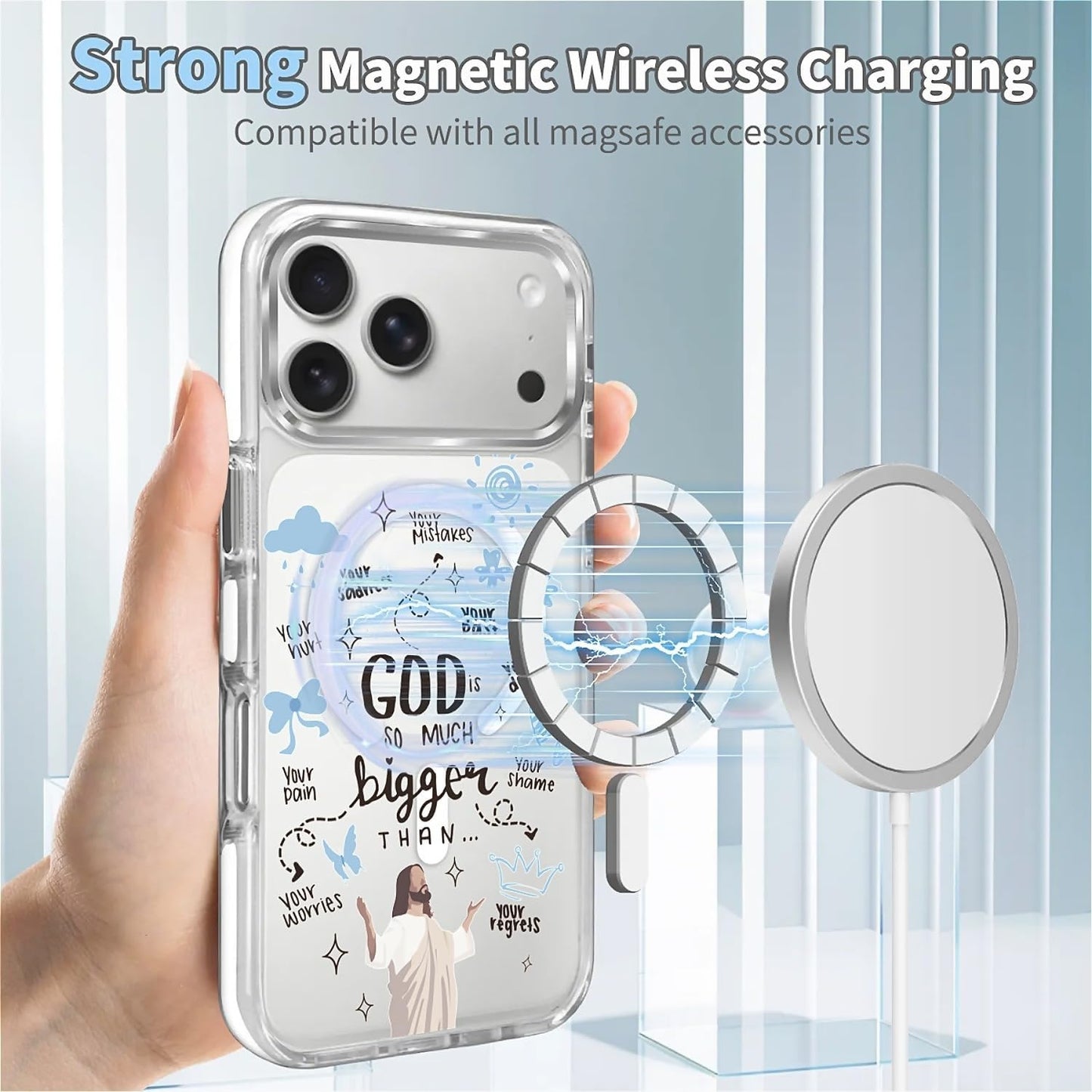 for iPhone 17 Pro Max Case [Compatible with Magsafe],Girls Women Clear Magnetic Case Silicone Shockproof Protective Cover with Pattern Colorful Motivational Letters