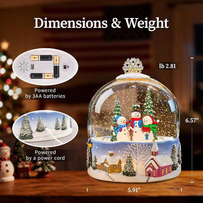 Musical Santa Snow Globe - Lighted Plastic Christmas Snow Globes with LED Lights and Swirling Glitter, Hand Painted Santa Claus Decoration Playing 8 Holiday Songs, Gift for Adults and Kids