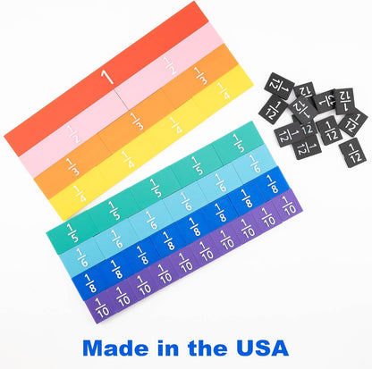 Rainbow Fraction Tiles, Montessori Math Materials, Fraction Manipulatives, Unit Fraction, Fraction Bars Math Manipulatives, Fraction Games, Homeschool Supplies (Set of 53)