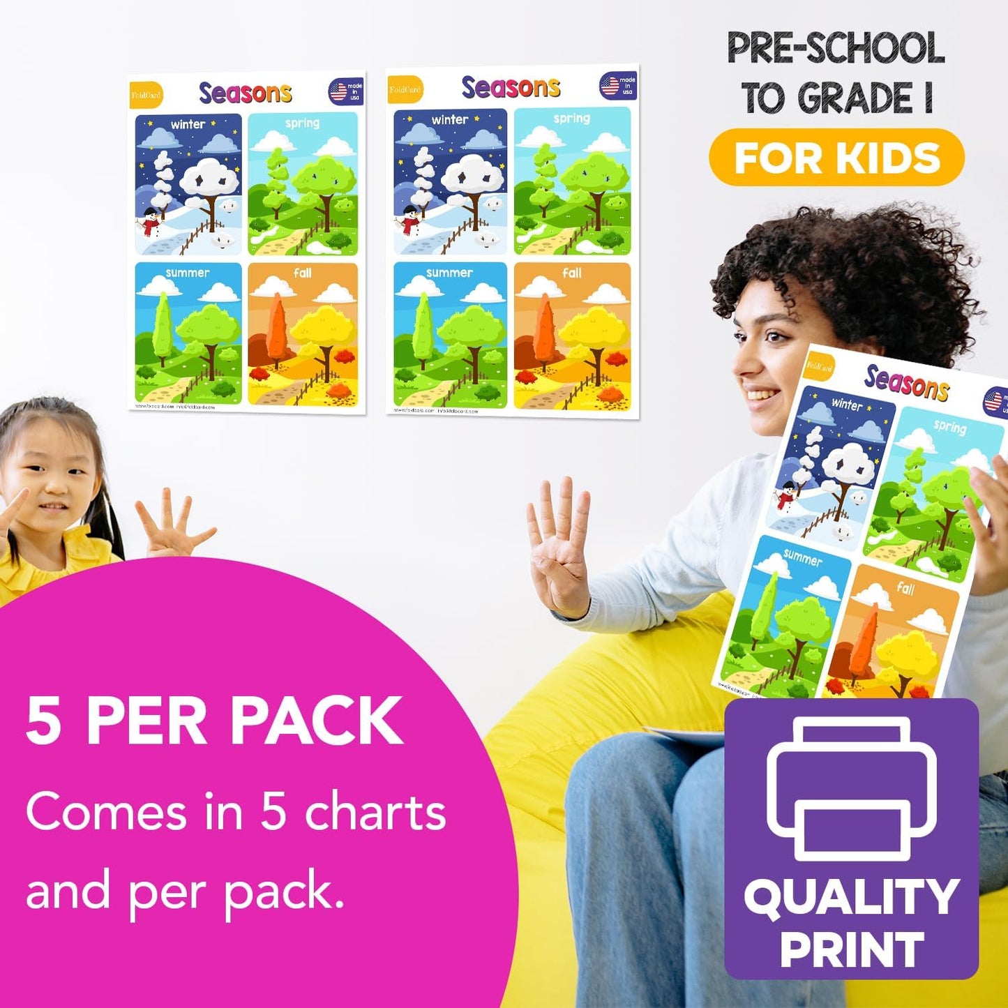 Multiplication Chart Math Table Poster – Double-Sided Educational Visual/Learning Aid Poster, Bright and Colorful | Glossy Durable Cardstock | 8.5 x 11" | 5 per Pack