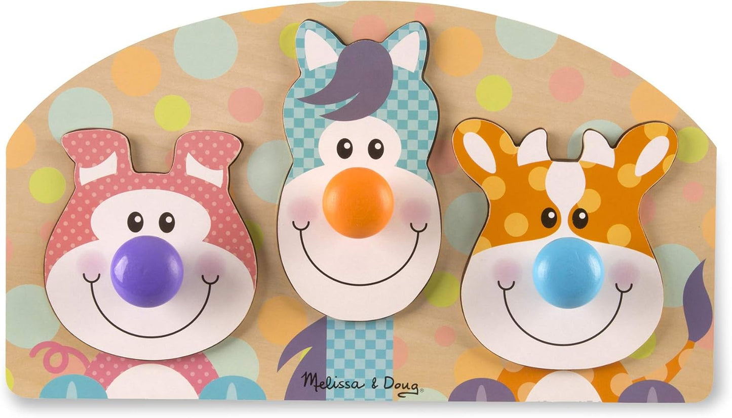 Melissa & Doug First Play Wooden Jumbo Knob Safari Animal Puzzle (3 pcs) Large Puzzles for Babies and Toddlers Ages 1+