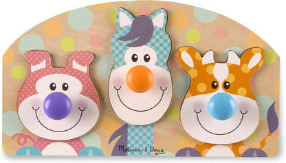 Melissa & Doug First Play Wooden Jumbo Knob Safari Animal Puzzle (3 pcs) Large Puzzles for Babies and Toddlers Ages 1+