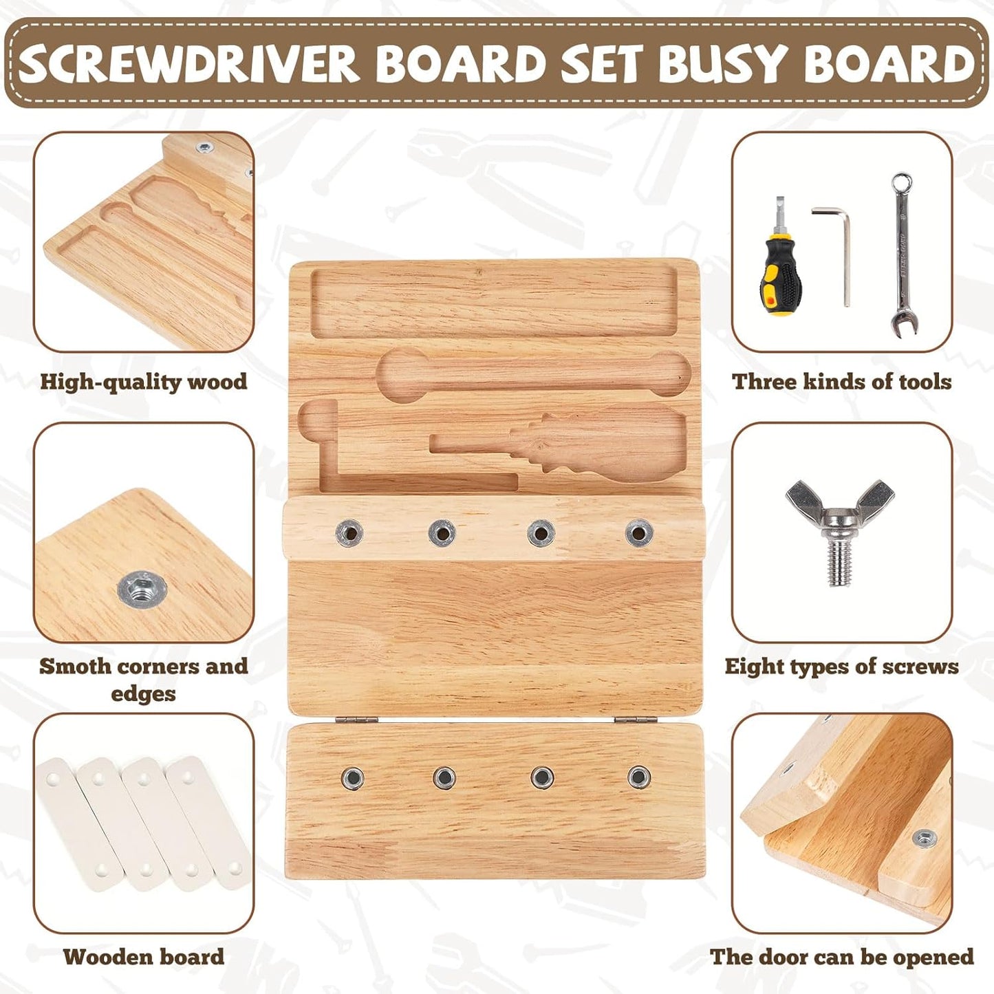 Busy Board,Montessori Screwdriver Board for Kids,Montessori Fine Motor Skills Toy, Screwd Tool Set, Sensory Toy for Toddlers,Educational Activity Set for Educational Preschool Gift for Boys