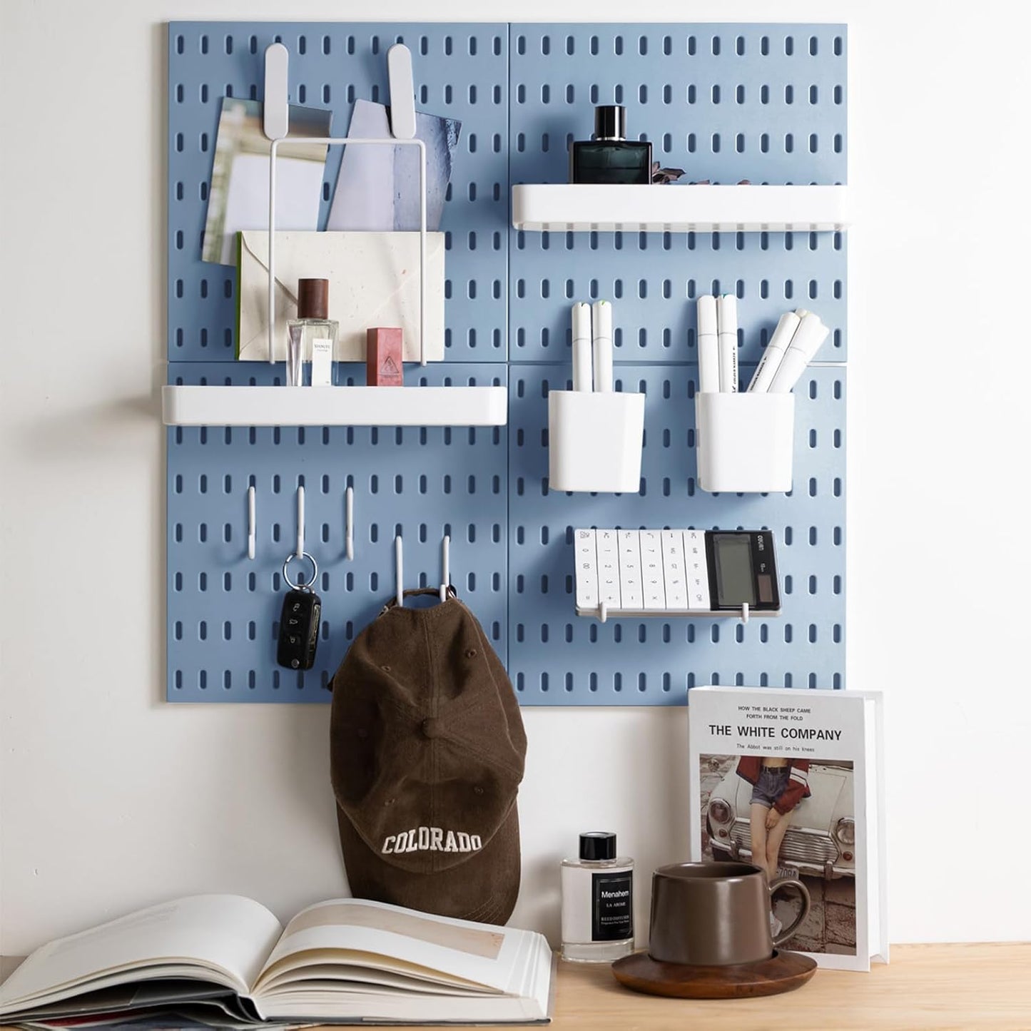 MULSAME Pegboard Combination Kit, Wall Mounted Storage Set with 4 Pegboards & 14 Accessories Hanging, White Peg Boards Organizer for Walls Display, Crafts Organization, Kitchen Organizer, 22" x 22"