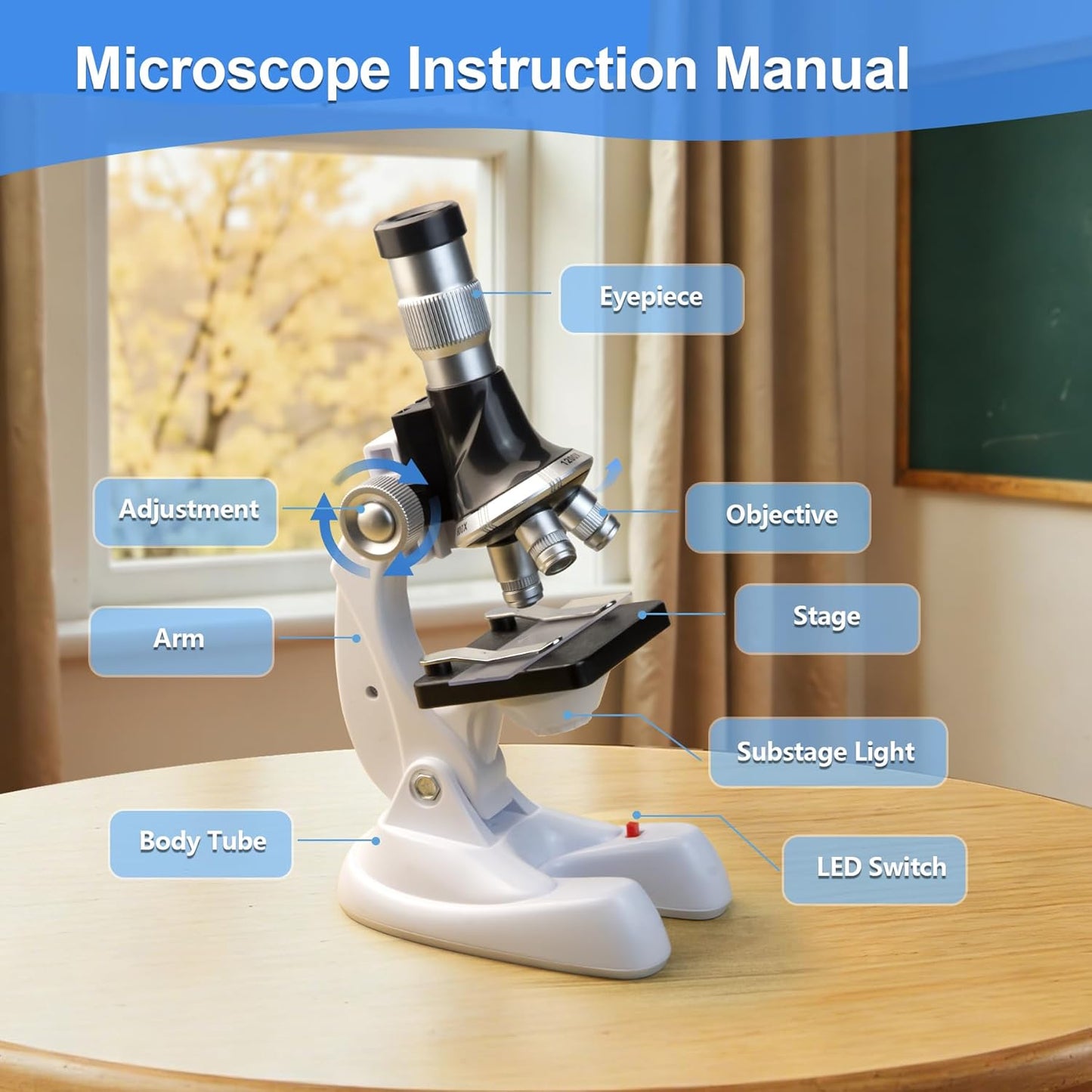 115 Pcs Microscope Science Kit for Kids with 100X-1200X Magnification,Equiped with Prepared and DIY Blank Slides Microscope for Beginner Boys Girls