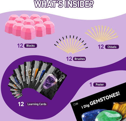 Gamerside Mineral Mining Kit Gem Dig Kit,Rock Dig Kit Dig up 12 Rock & Mineral Collection Gemstones & Crystals Diamond Mining Kit for Kids Gemology Mining Gift Rocks Minerals for Boys Girls