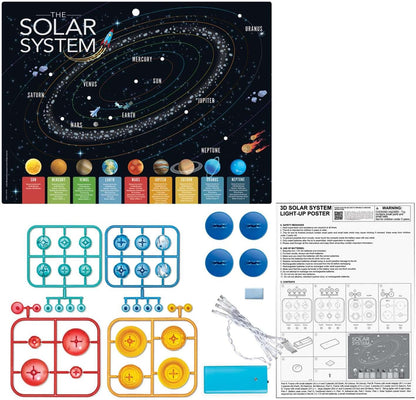 4M KidzLabs 3D Solar System Light-Up Poster for Kids Ages 5-12 – Glow in the Dark Space Science Fair Project Kit with Sun & 8 Planets, STEM Educational Toy, Battery Powered Illuminated Display Board