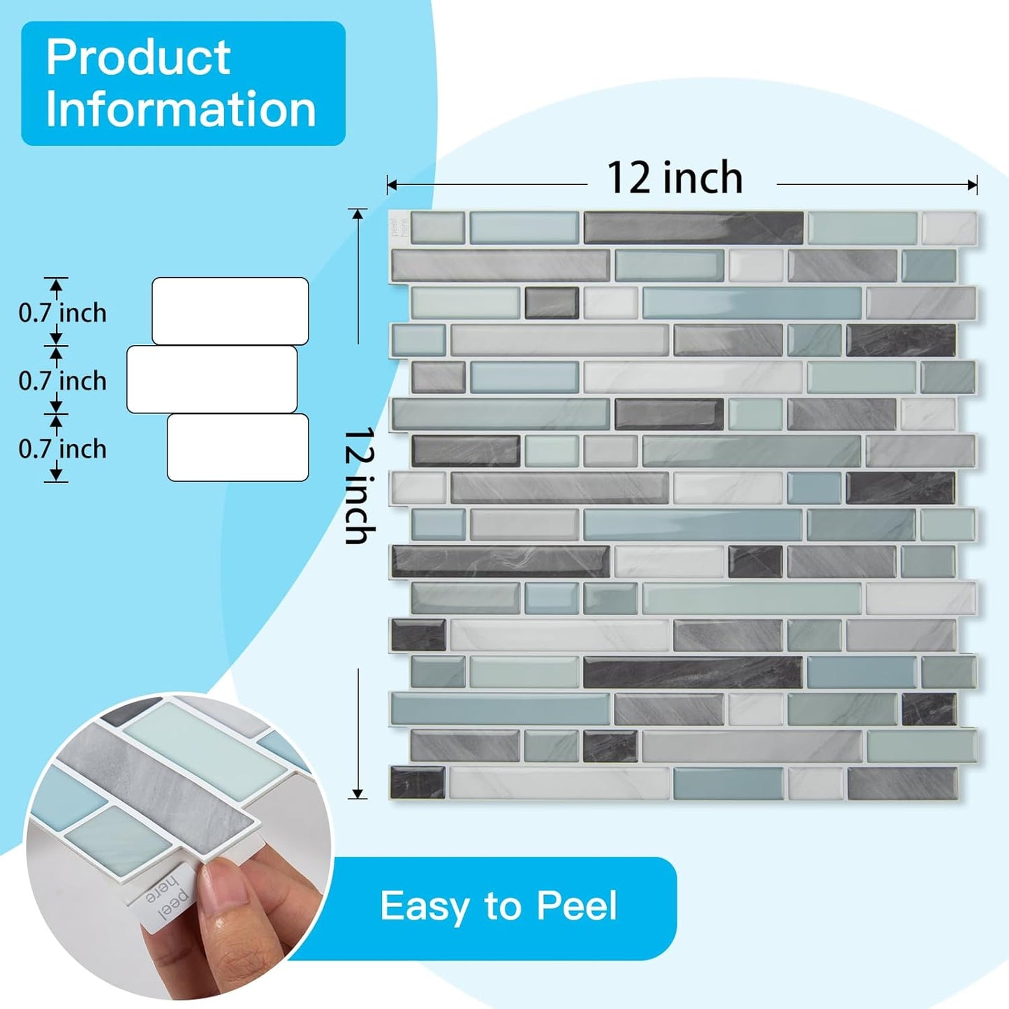Art3d 10-Sheet Heavy-Duty Peel and Stick Backsplash, Waterproof Wall Tiles Stick on Kitchen Backsplash Living Space, Carrara Grey