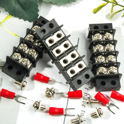 3sets 10 Position Terminal Strips， Dual Screw Terminals Block Strip with 16-14AWG Insulated Fork Wire Connectors for Electrical Wiring