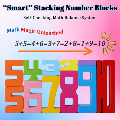 Xgmadiles Montessori Math Blocks for Kids Ages 3-8 | 20PCS Wooden STEM Learning Toys with Balance Game | Self-Checking Number Puzzles & Counting Cubes | Toddler Educational Building Set