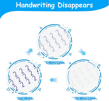 Large Magic Practice Copybook for Kids,Handwriting Grooved Practice Book 6 Pack with Pen Refill English Cursive Calligraphy Reusable Age 3-8（A4 Size）