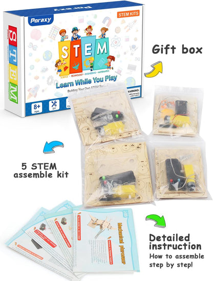 Poraxy Dinosaur Toys, 4 in 1 STEM Kits for Kids Age 8-10, Toys for Ages 8-13, Educational Science Building Projects, 3D Wooden Puzzles Robot Crafts, Gifts for Boys Girls 7 8 9 10 11 12 13 Year Old