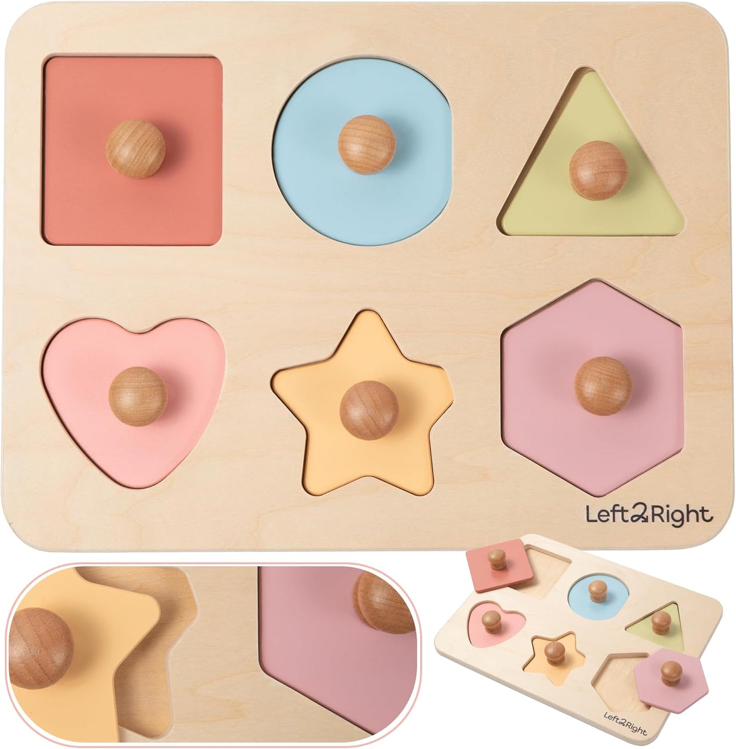 LEFT2RIGHT Wooden Puzzle for Toddlers 1-3 | Montessori Puzzle for 2 Year Old | Best Educational Puzzle for Motor Skills & Sensory Learning | Wooden Peg Puzzles for Toddlers 1-3 Transportation Edition
