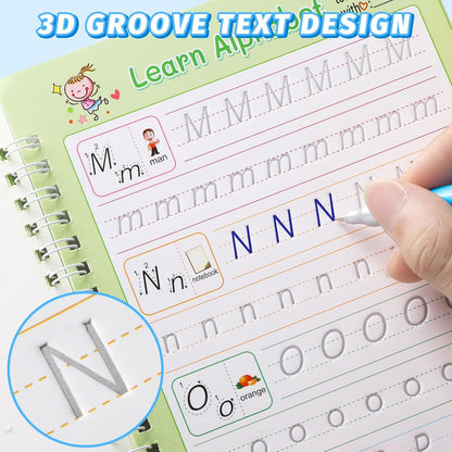 Grooved Magic Practice Copybook, Reusable Writing Practice Book, for Preschool Kids Age 3-8 Calligraphy (5 Books with 40 Pens) (Colorful)