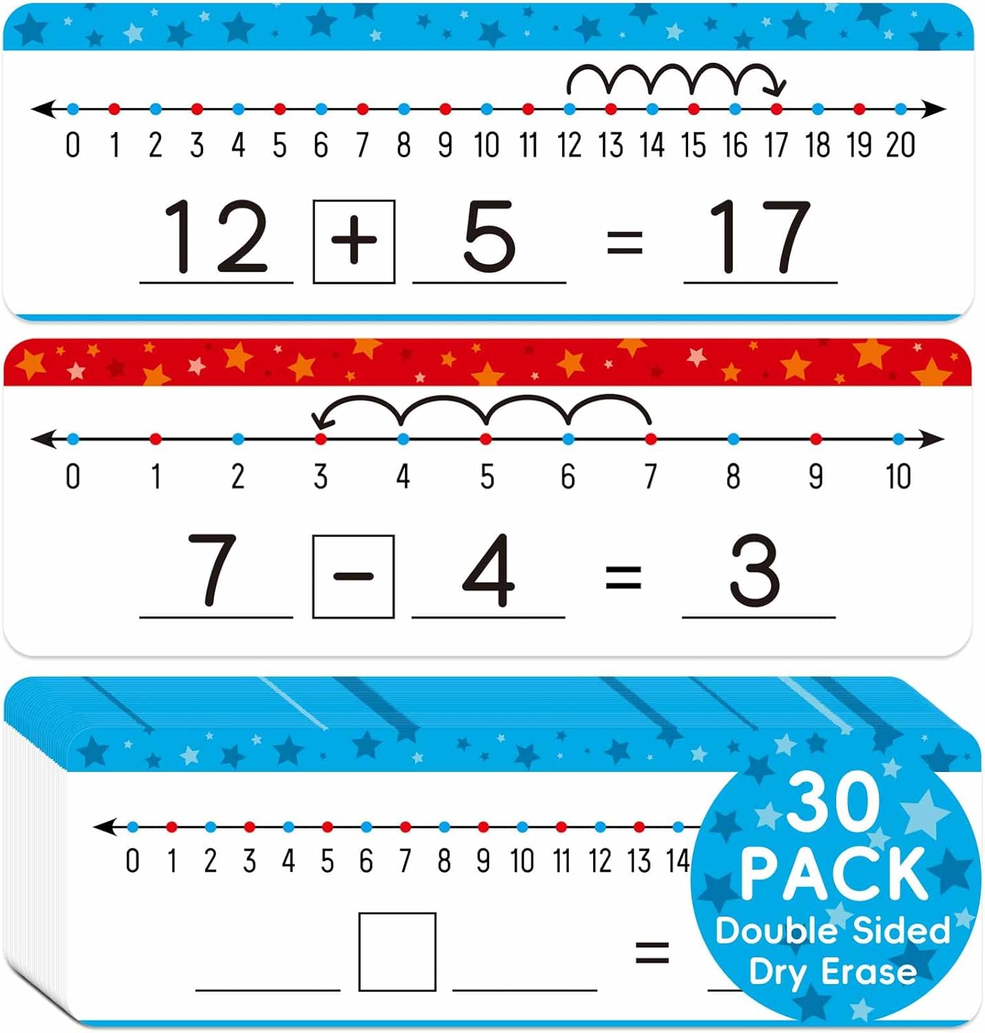 Jauisus 30 Pack Dry Erase Number Line Whiteboard Card 4”x12” Double Sided Dry Erase Board 0-10 on One Side 0-20 on Other Side, Home Teacher Classroom Must Haves Math White Board