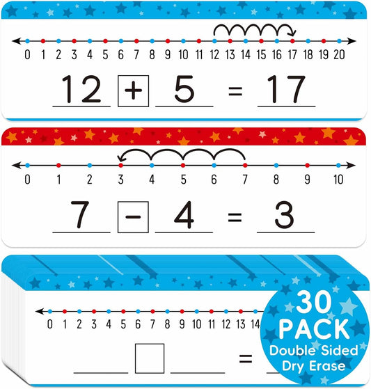 Jauisus 30 Pack Dry Erase Number Line Whiteboard Card 4”x12” Double Sided Dry Erase Board 0-10 on One Side 0-20 on Other Side, Home Teacher Classroom Must Haves Math White Board