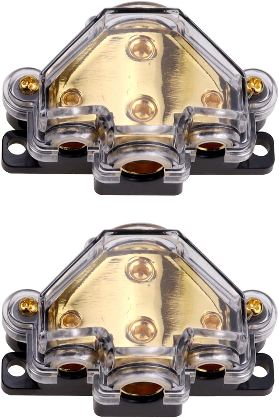 3 Way Power Distribution Block, 0/2/4 AWG Gauge in, 4/8/10 Gauge Out, Car Audio Stereo Amp Distribution Connecting Block for Audio Splitter (1x0GA+3x4GA) 2 Pack