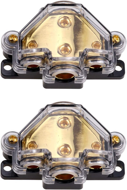 3 Way Power Distribution Block, 0/2/4 AWG Gauge in, 4/8/10 Gauge Out, Car Audio Stereo Amp Distribution Connecting Block for Audio Splitter (1x0GA+3x4GA) 2 Pack