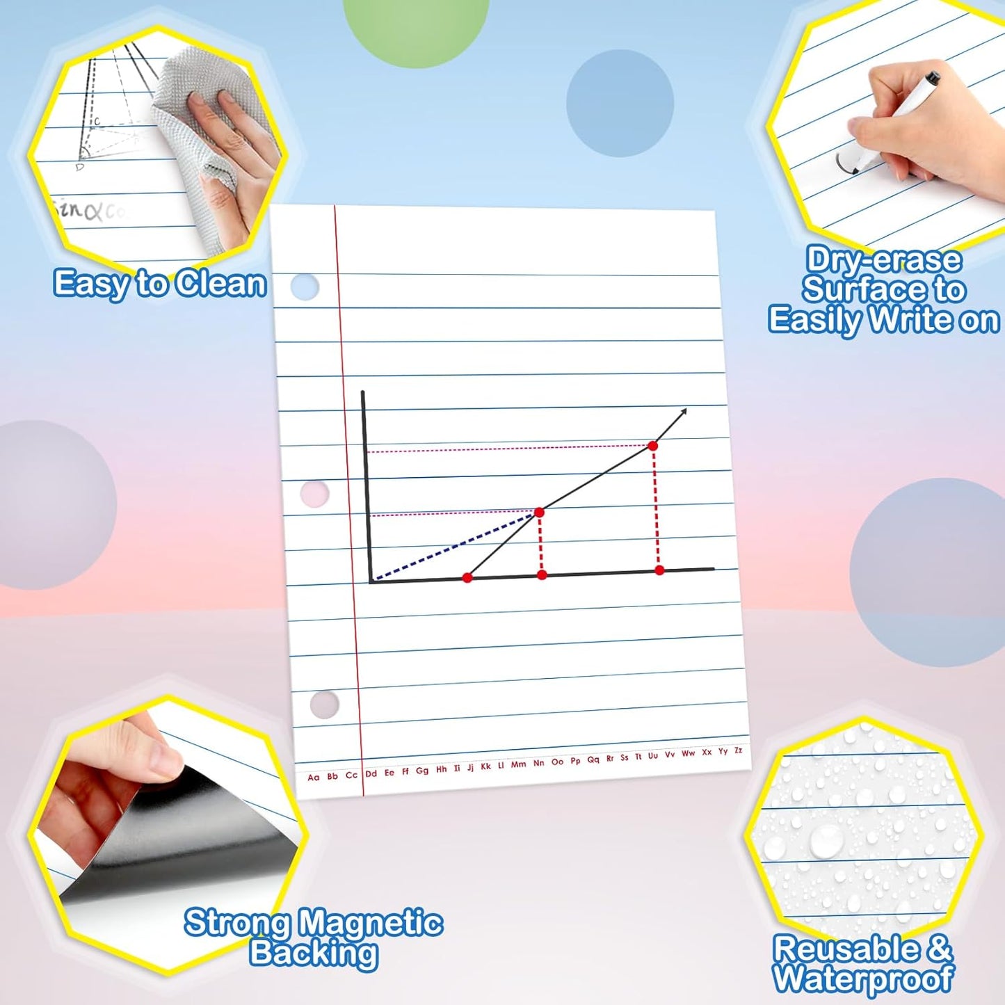 Aizweb Giant Magnetic Lined Notebook Paper,2 Dry Erase Sheets,Total Area 17" x 21.5",Handwriting Practice for Classroom Whiteboard,Chart Paper Teacher Must Have Homeschool Teaching Supplies