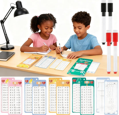 Multiplication and Division Flash Cards 30 Pcs, 0-12 Math Flash Cards with 4 Dry Erase Pens 2 Rings, Educational Time Table Flash Card for 1st-3rd Graders Multiplication Game