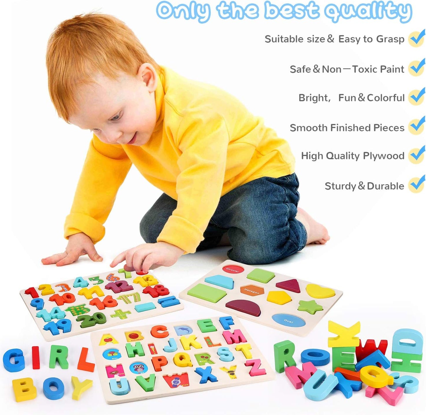 Wooden Puzzles for Toddlers, Kesletney Wooden Alphabet Number Shape Learning Puzzles for Kids, Preschool Educational Toys Gift for Boys Girls Ages 3 4 5 6 Years Old