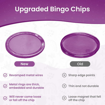 MR CHIPS Magnetic Bingo Chips with Metal Ring 3/4 Inch 300 Upgraded Pieces Red Transparent - Available in 7 Colors A Reusable Storage Bag