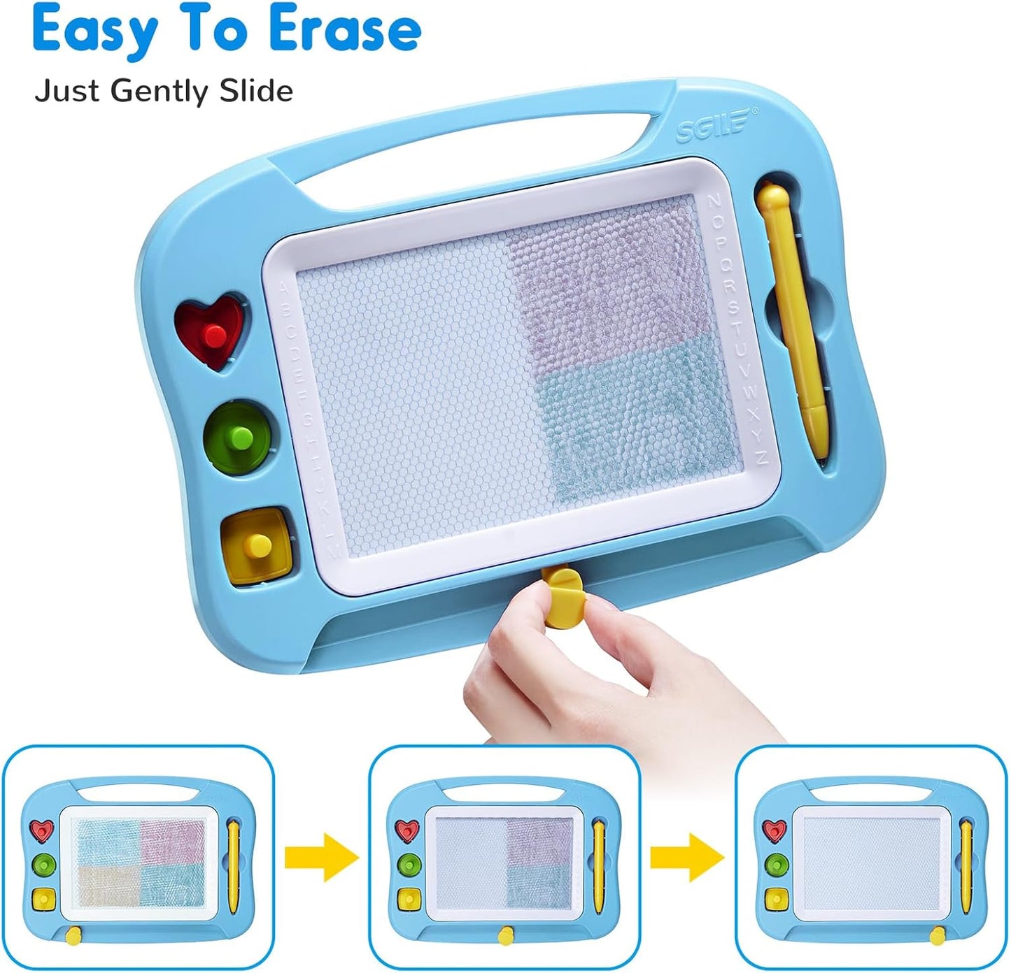 SGILE Toddler Toys for Kids, Large Magnetic Drawing Board for Birthday Gift, Toys for 1 2 3 4 Year Old Girls Boys, Etch & Sketch Pad with 4 Stamps, Learning and Educational, 16 ×13 in, Blue