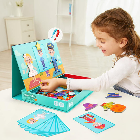 Toi Kids Magnet Toys Magnetic Jigsaw Puzzle Boxes with Game Board for Kids Ages 3-8, Portable Travel Game, Transport