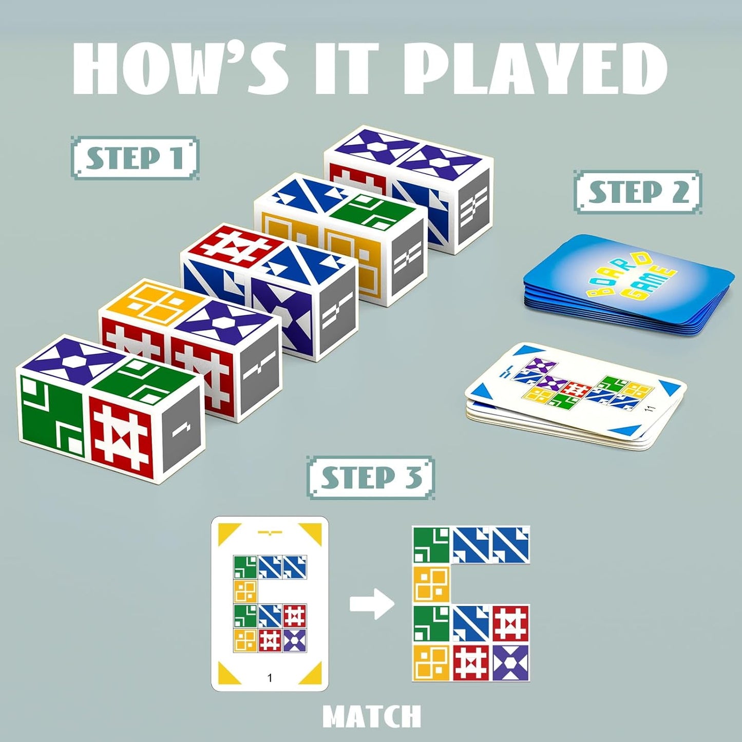 BBnote Family Matching Game for Kids & Adults, Block Puzzle Board Games for Boys & Girls Ages 6-8 8-12, 2+ Player Card Puzzles for Children 6+ Year Olds