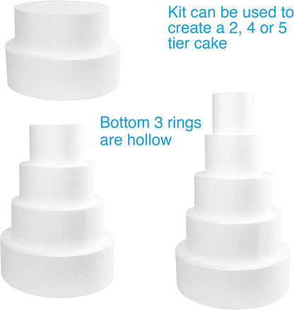 Silverlake 5-Tier Square Cake Dummy Set - Nesting 4" H x 4,6,8,10 & 12" W Blocks for Styrofoam Baking Display Projects