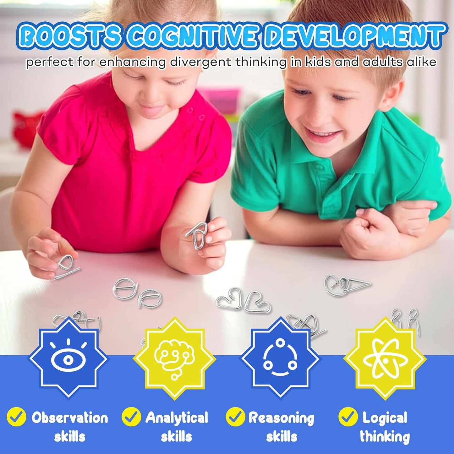 Metal Brain Teaser Puzzles Ring Educational Toys, Steel IQ Games Physics Mind Metal Puzzles for Adults, Unlock Interlock Game, Brain Teaser Puzzle for Party Favor Kids (A+B+C)