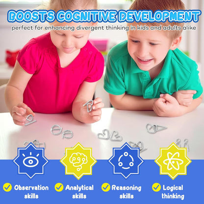 Metal Brain Teaser Puzzles Ring Educational Toys, Steel IQ Games Physics Mind Metal Puzzles for Adults, Unlock Interlock Game, Brain Teaser Puzzle for Party Favor Kids (A+B+C)