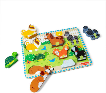 Melissa & Doug Safari Wooden Chunky Puzzle (8 pcs), Educational Screen Free Activity for Toddler, Preschoolers and Kids Ages 2+ - FSC Certified