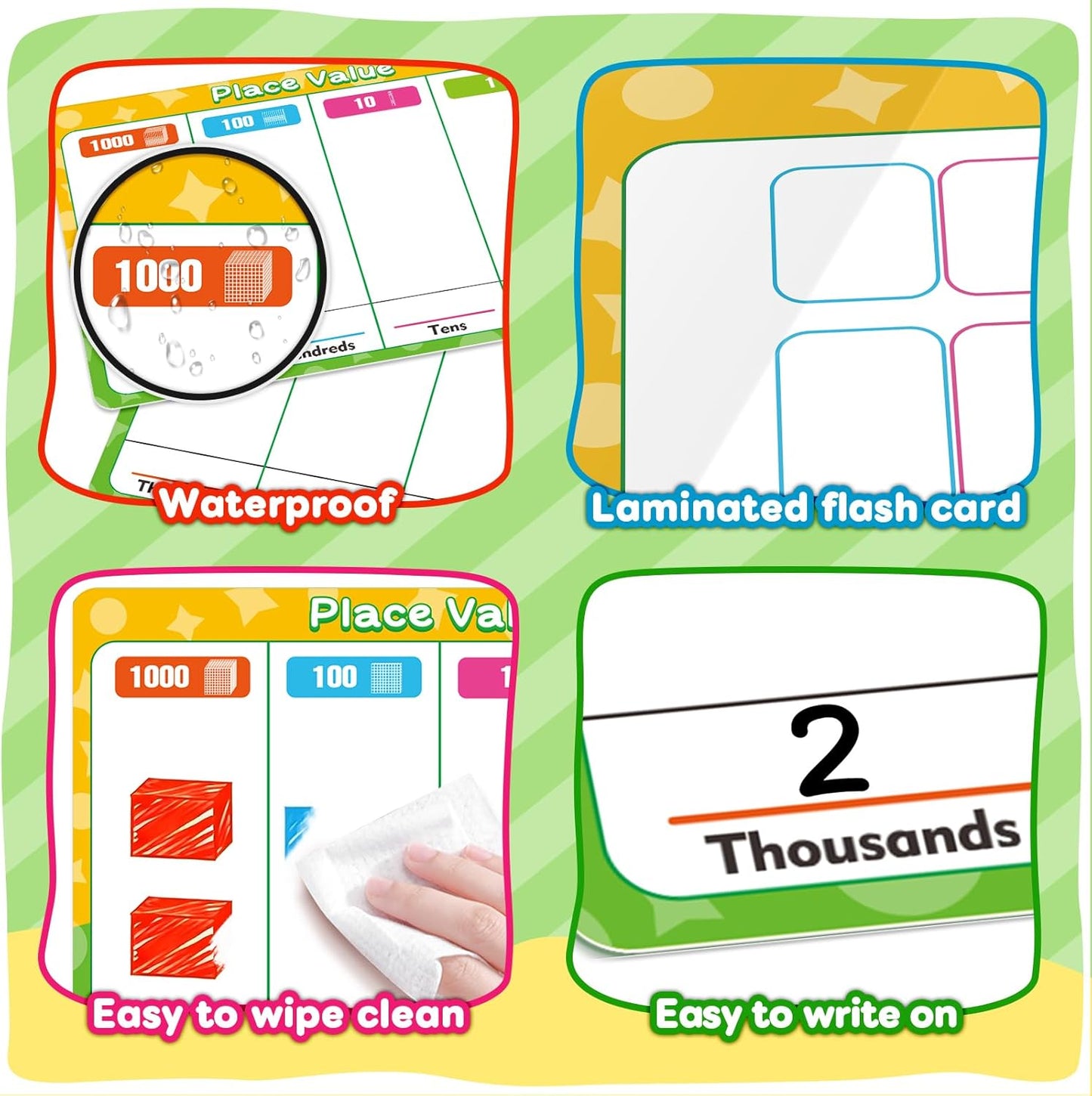 12 Pack Place Value Chart Dry Erase Flash Cards, 9" x 12" Small White Board Addition and Subtraction Math Manipulatives 1st 2nd 3rd Grade Classroom Teacher Homeschool Supplies Essential