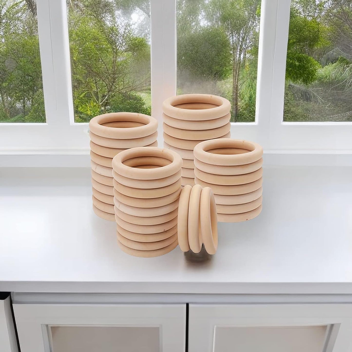 Yesland 40 Pcs Wooden Rings - 2.7 Inch/70mm Natural Solid Wood Ring Smooth Unfinished Wood Circles - Perfect for DIY Craft, Macrame, Crochet, Ring Pendant, Connectors Jewelry Making