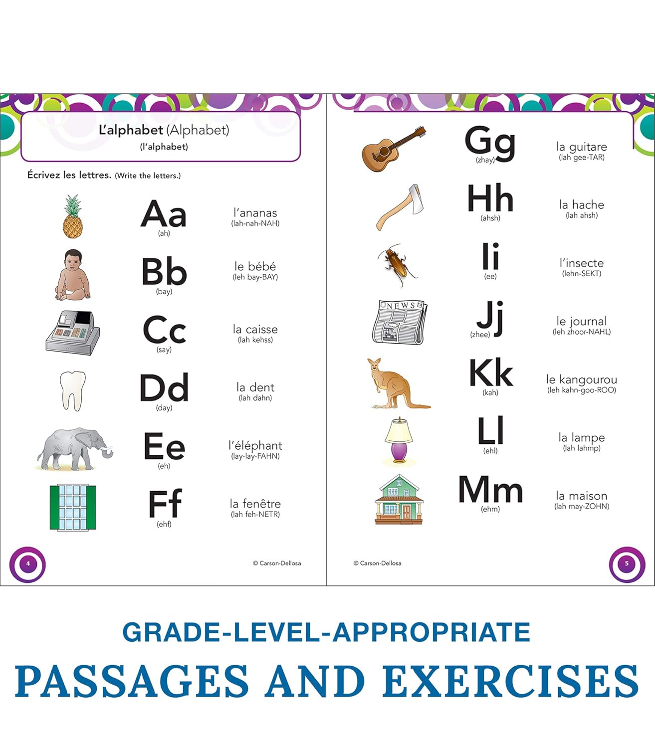 Carson Dellosa Skill Builders K-5 French Workbook, Alphabet, Vocabulary, Numbers, Geography, and More, Kindergarten to 5th Grade Classroom or Homeschool Curriculum