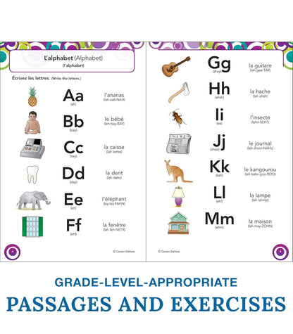 Carson Dellosa Skill Builders K-5 French Workbook, Alphabet, Vocabulary, Numbers, Geography, and More, Kindergarten to 5th Grade Classroom or Homeschool Curriculum