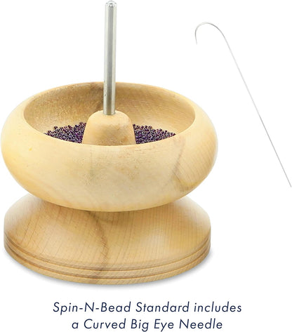 Beadalon Spin N Bead Spinner for Fast Stringing - Ideal for Beaders, Jewelry Makers & Designers - Wood Bowl with Big Eye Needle - Saves Time & Loads Seed Beads Efficiently
