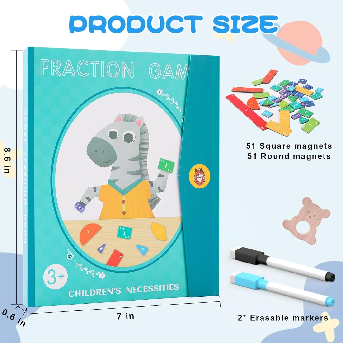 Magnetic Fraction Educational Puzzle, 102 Pcs Magnetic Fraction Puzzle for Kids, Magnetic Fraction Tiles & Fraction Circles, Fractions Manipulatives Learning Games for Elementary School